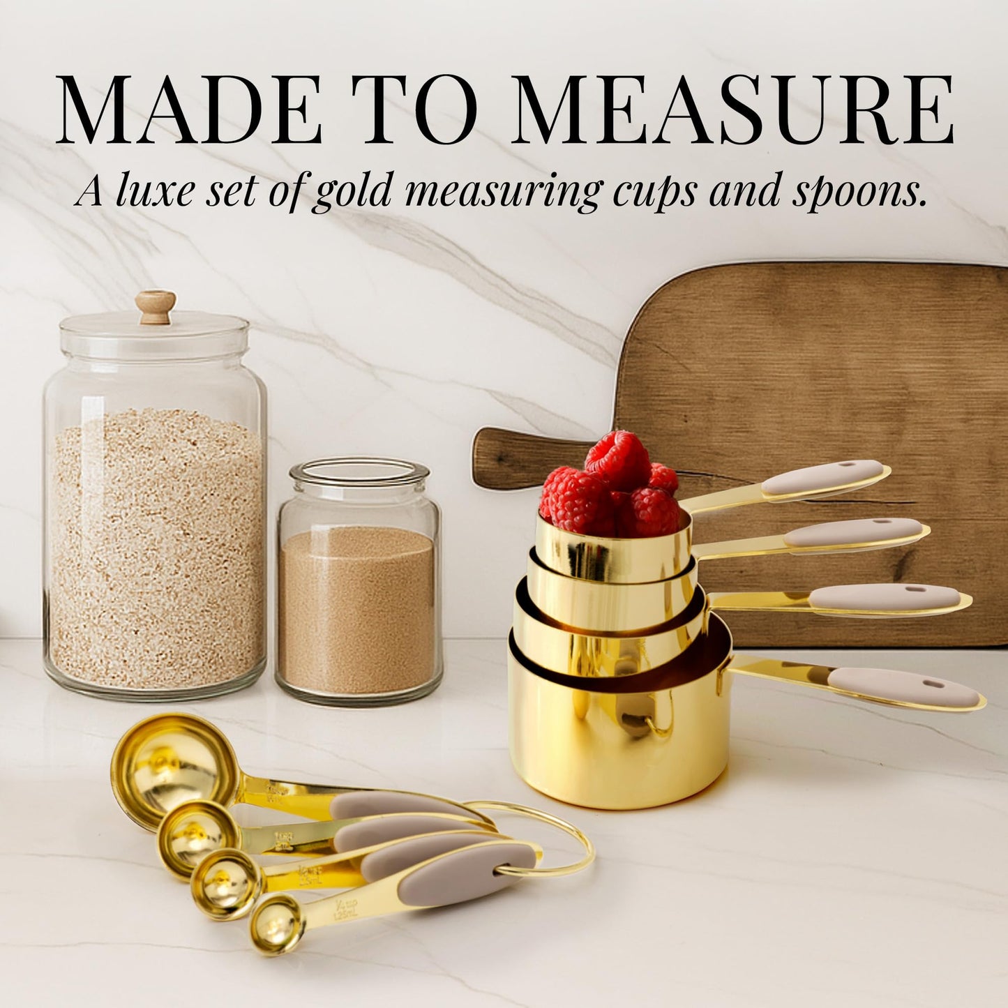 White & Gold Cooking Utensils Set - Luxe 8-Piece Kitchen Gadget Set Includes Can Opener, Tongs and Garlic Press - Stylish White and Gold Kitchen Accessories for Modern Kitchens, Ideal for Gifting