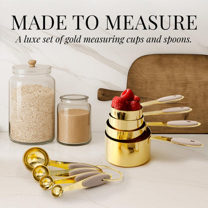 White & Gold Cooking Utensils Set - Luxe 8-Piece Kitchen Gadget Set Includes Can Opener, Tongs and Garlic Press - Stylish White and Gold Kitchen Accessories for Modern Kitchens, Ideal for Gifting