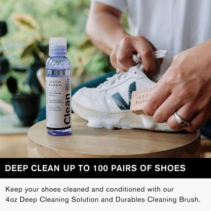 Jason Markk Essential Kit, Shoe Cleaner, Trainers Care, 2-Piece Set, Deep Cleaning Solution & Durables Brush, Ideal for Footwear, Full Grain Leather, Rubber, and more, 4oz