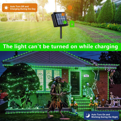 QITONG 2 Pack Green Solar Rope Lights, Each 33ft 100 LED String Lights Outdoor, 8 Modes Fairy Lights in Clear PVC Tube
