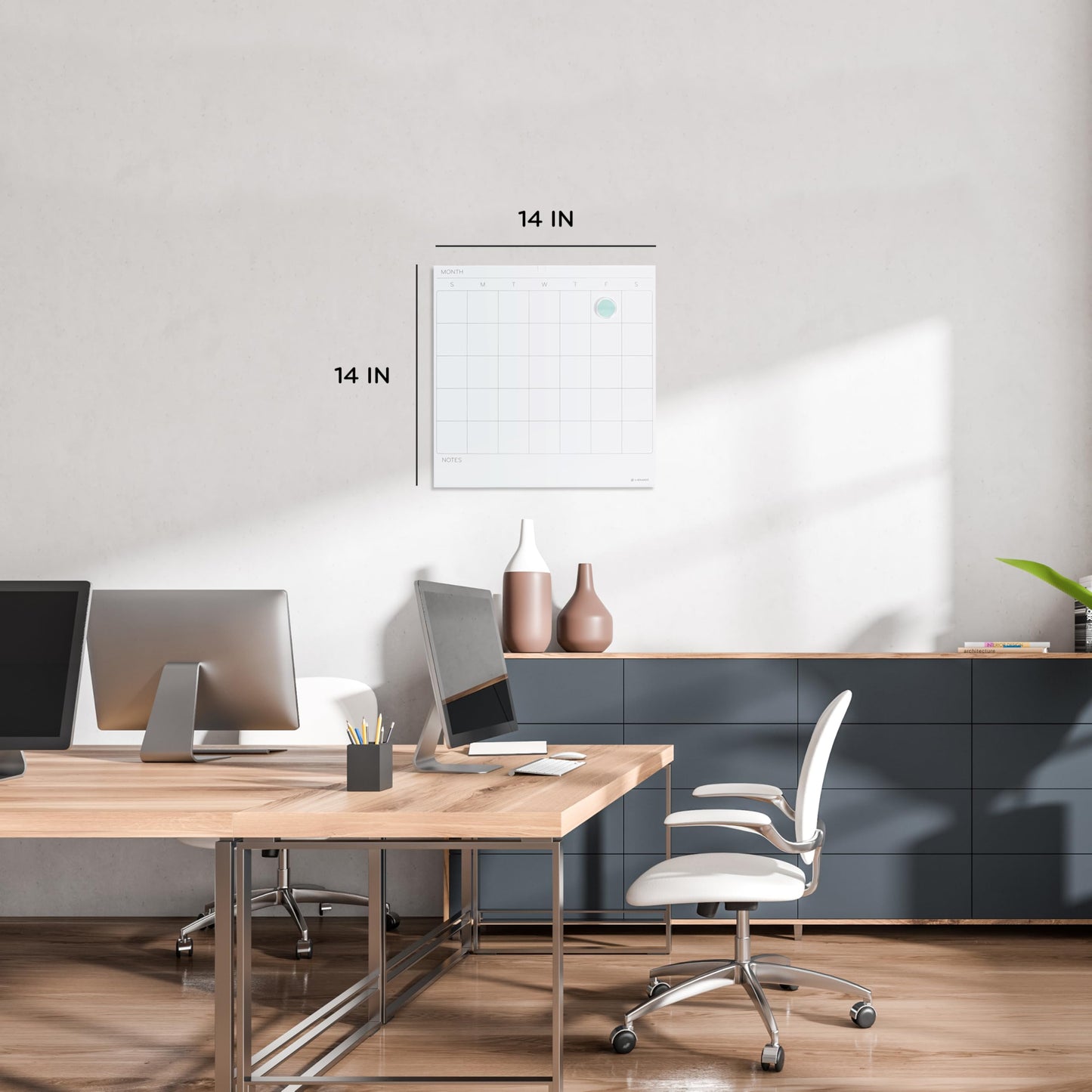 U Brands Square Magnetic Dry Erase Calendar Board, 14"x14", Frameless, includes Marker and Magnet