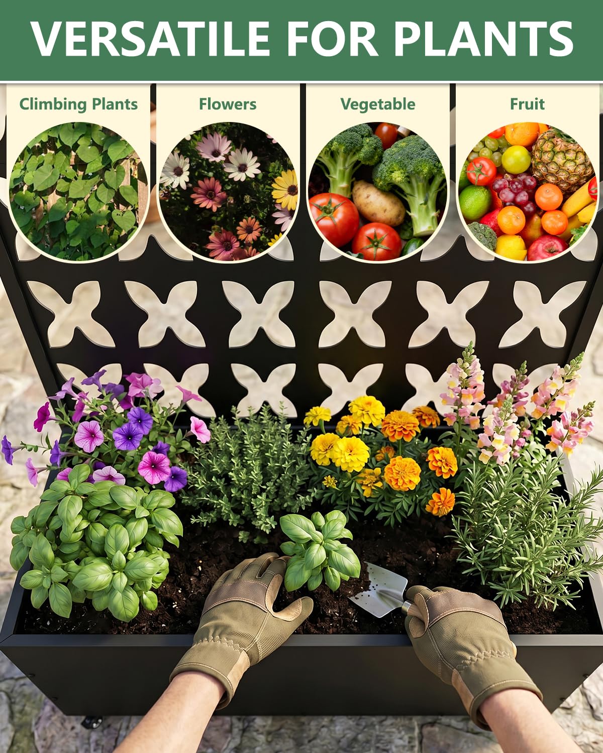 FOLAWO 2PCS Metal Planter Box with Trellis,70.9"x47.2"x15.7" Raised Garden Bed with Drainage Holes, Privacy Planters for Outdoor Garden Bed for Climbing Plants,Vegetables,and Vines, Black-X