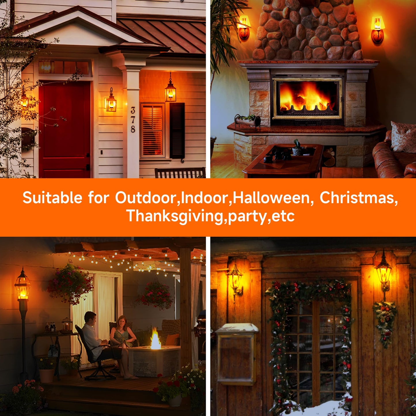 hyrion Flame Light Bulbs, Flickering Light Bulbs Outdoor, 4 Modes Fire Lightbulbs with Gravity Sensor, LED Flame Lights Bulb for Halloween Porch Christmas Indoor -4 Pack