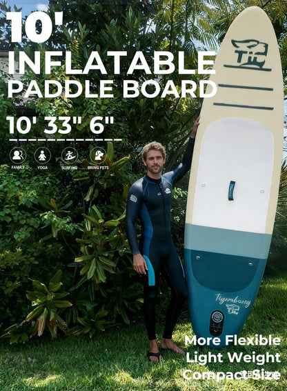TIGERXBANG Inflatable Paddle Board with SUP Board Accessories, Non-Slip Minimalist Paddle Board for Adults and Youth of All Skill Levels, Stand Up Board Sunny Wave Collection-Blue