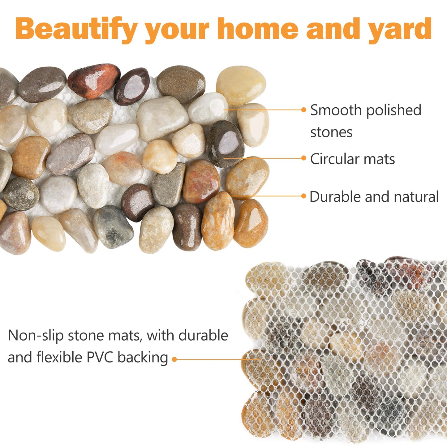 River Rock Stepping Stones Outdoor for Garden Walkway, 6 Pcs 16" L x 6" W Rectangle Shape Paver Step Stones Polished Pebble River Stone Mat for Yard Lawn Patio Pathway Walk Way - Multi-Color