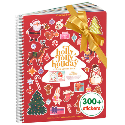 CUPKIN Holly Jolly Holiday Stickers for Kids Toddler Sticker Book, Santa Christmas Activity Book, Toddler Travel Essentials, 300+ Christmas Stickers + 8 Sticker Scenes and Coloring Pages, Ages 2+