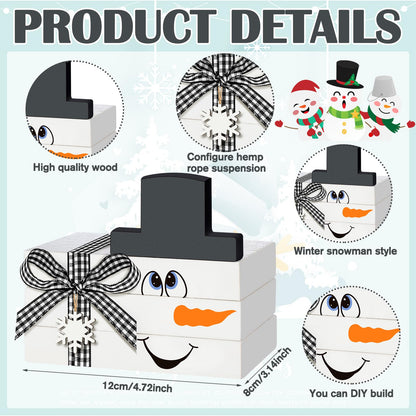 5 Pcs Winter Snowman Table Decorations Winter Wooden Tiered Tray Decor White Centerpiece Decorative Wood Books Table Top Decor Home Farmhouse Rustic Kitchen Shelf Decoration