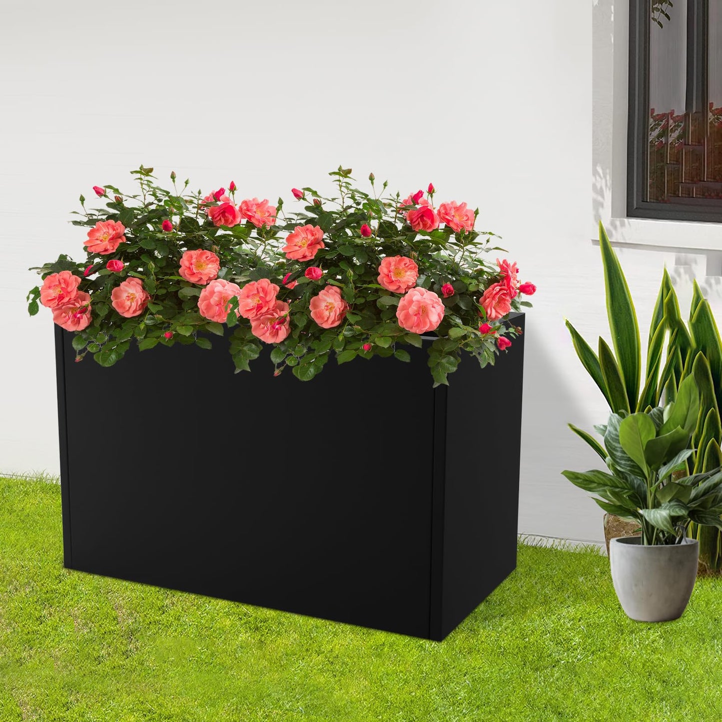 Lemoeyes Heavy Duty Steel Planter Box 38”x12”x24”, Tall Metal Cube Planter for Indoor Outdoor Plants, Garden Box with Drainage Holes & Reinforced Edges for Trees Flowers (Black, 38x12x24in)