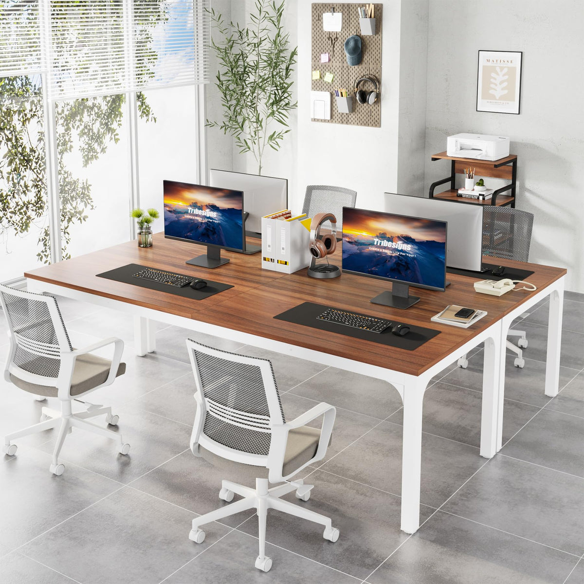 Tribesigns 78.7 Inches Extra Long Computer Desk 2 Person Desk, Double Long Desk, Workstaion for Home Office (Walnut+White)