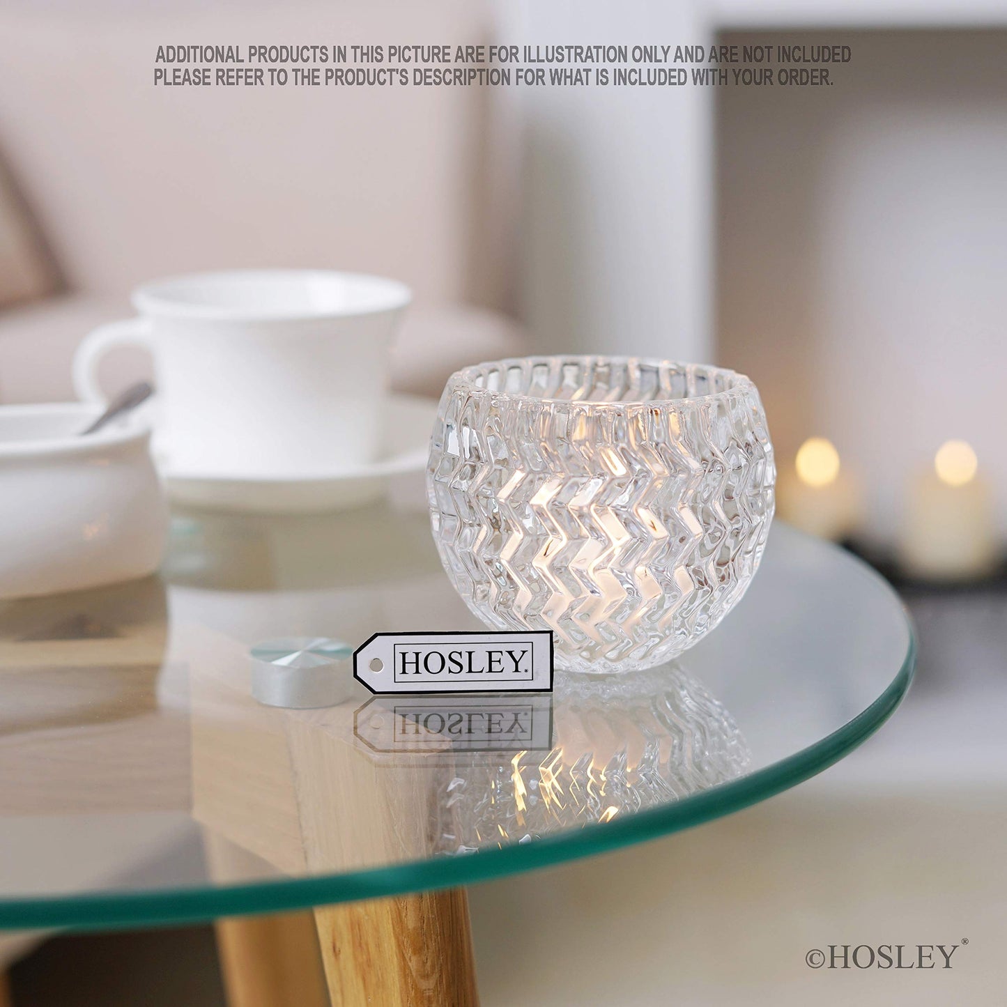 Hosley Set of 4 Clear Glass Tealight Candle Holder 3.78 Inch Diameter. Ideal Gift for Wedding Party Favor Spa Home Bridal Reiki Meditation.