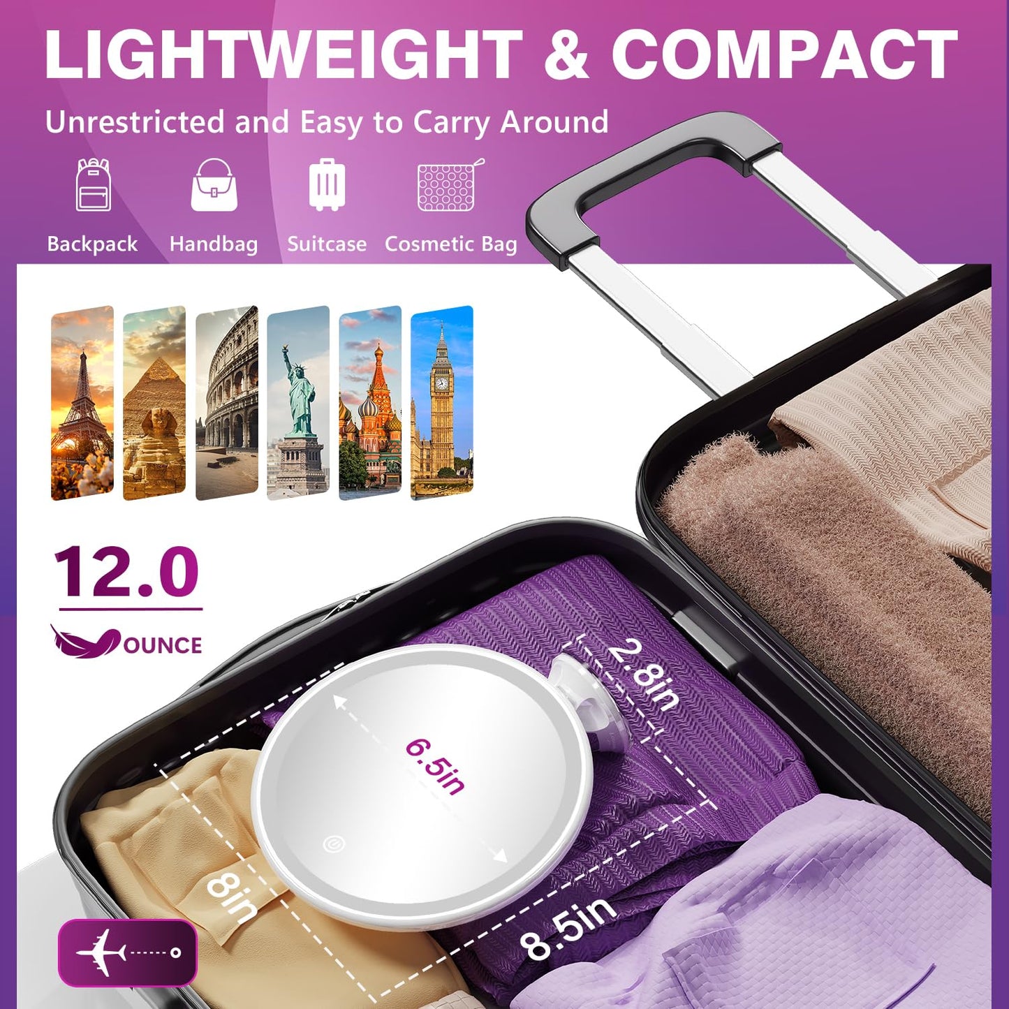 Auxmir 2025 Upgraded 30X Magnifying Mirror with Light, Makeup Mirror with 2-Level Lights, Vanity Mirror with Power Suction Cup and Tweezers, 360° Swivel, Portable Bathroom Mirror for Home Travel