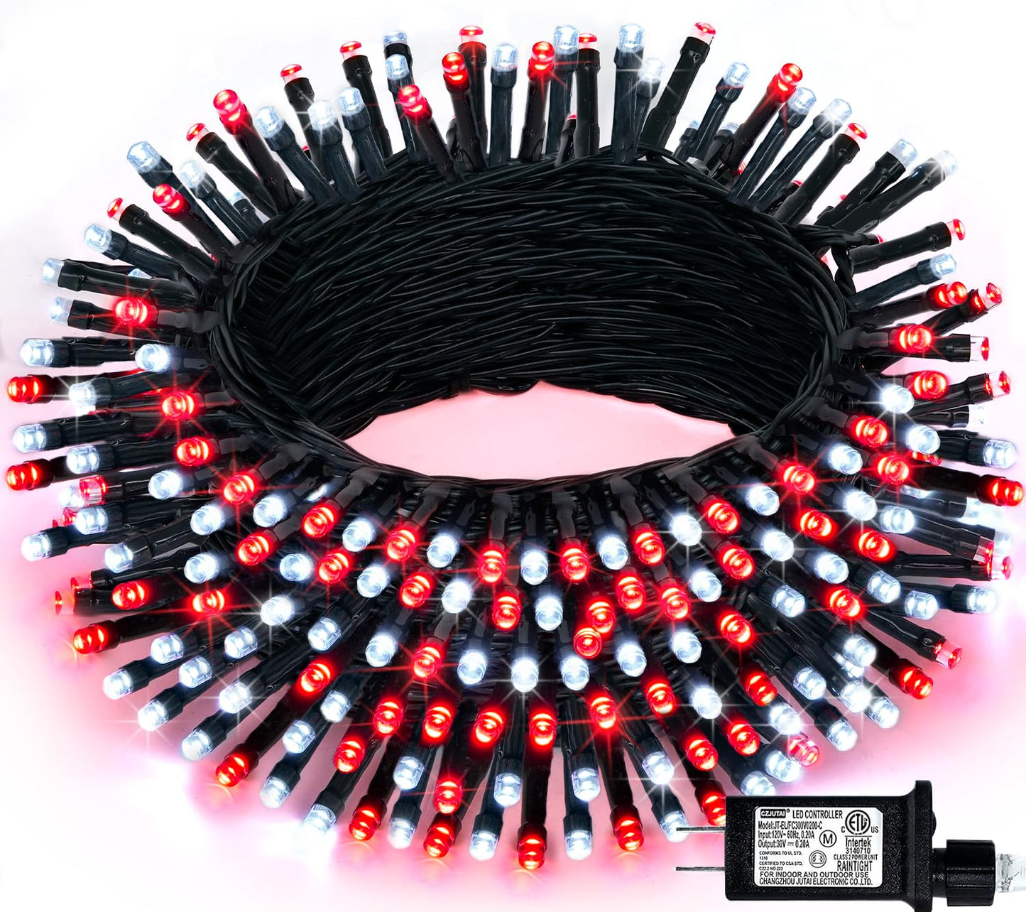 JMEXSUSS 66ft 200 LED Red and White Christmas Lights, Outdoor String Plug-in, Expandable for Tree Outside Party Home Decorations