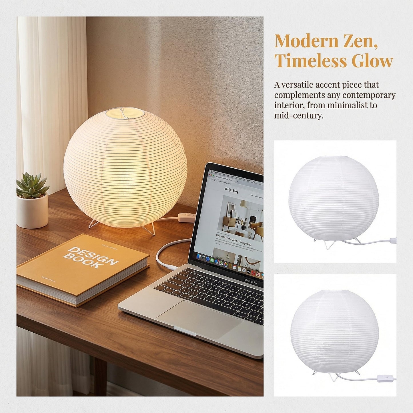 Totority Modern Paper Table Lamp, Japanese Lantern Style Bedside Night Light for Bedroom & Living Room, Minimalist Rice Paper Desk Lamp with Warm White E14 Bulb, Decorative Zen Home Lighting,US Plug