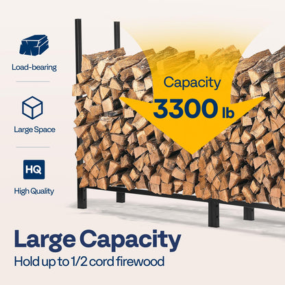 VIVOHOME Heavy Duty 8 ft 1/2 Cord Firewood Rack Outdoor with Cover Combo Set with 8ft Waterproof Log Rack Cover