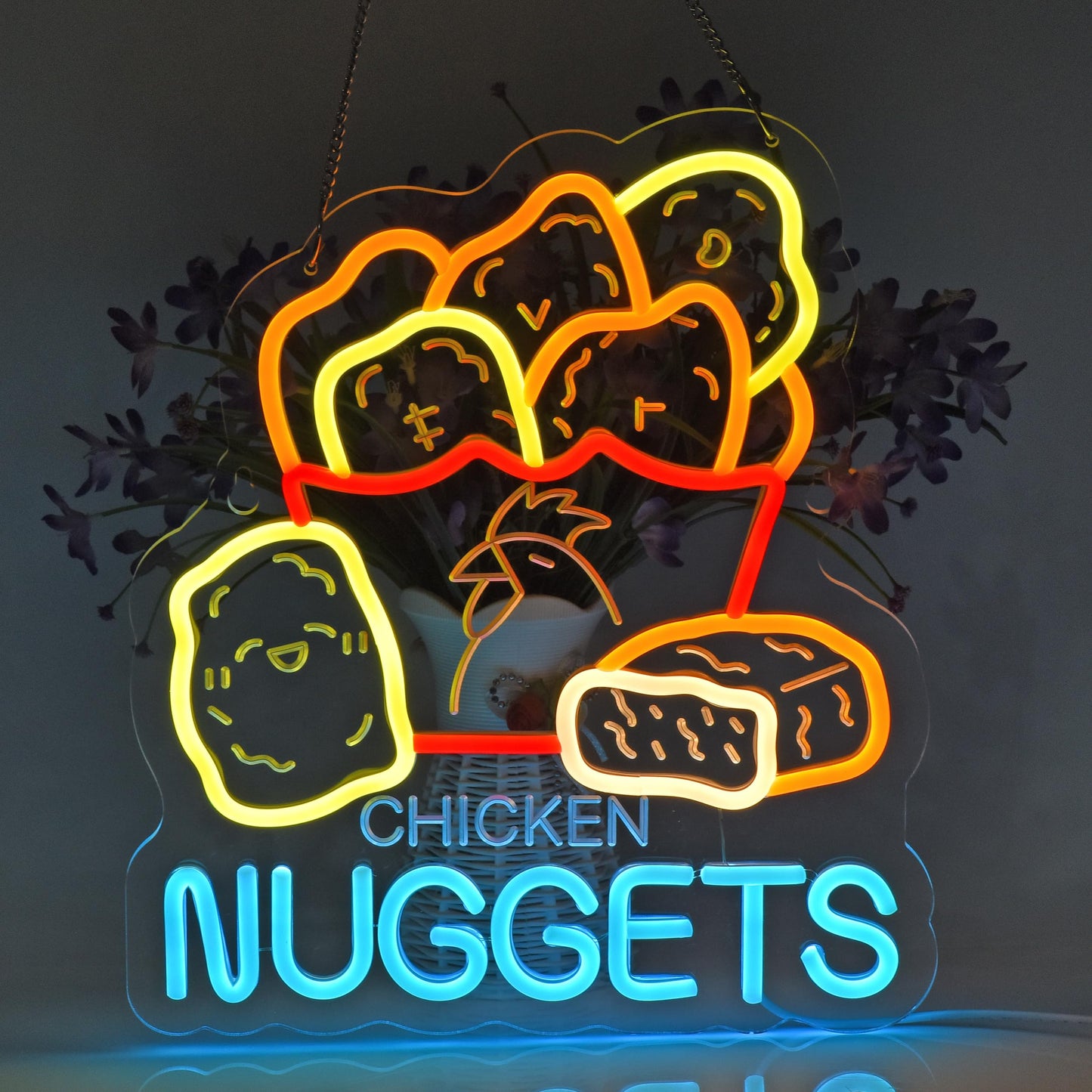 JOMOBUTY Chicken Nuggets Neon Sign, Neon Lights Hanging Wall Art Decoration for Business Restaurant Shop Store House Bar Cafe Party Home Decor, USB Powered Ultra Bright Dimmable,14.57×12.6inches