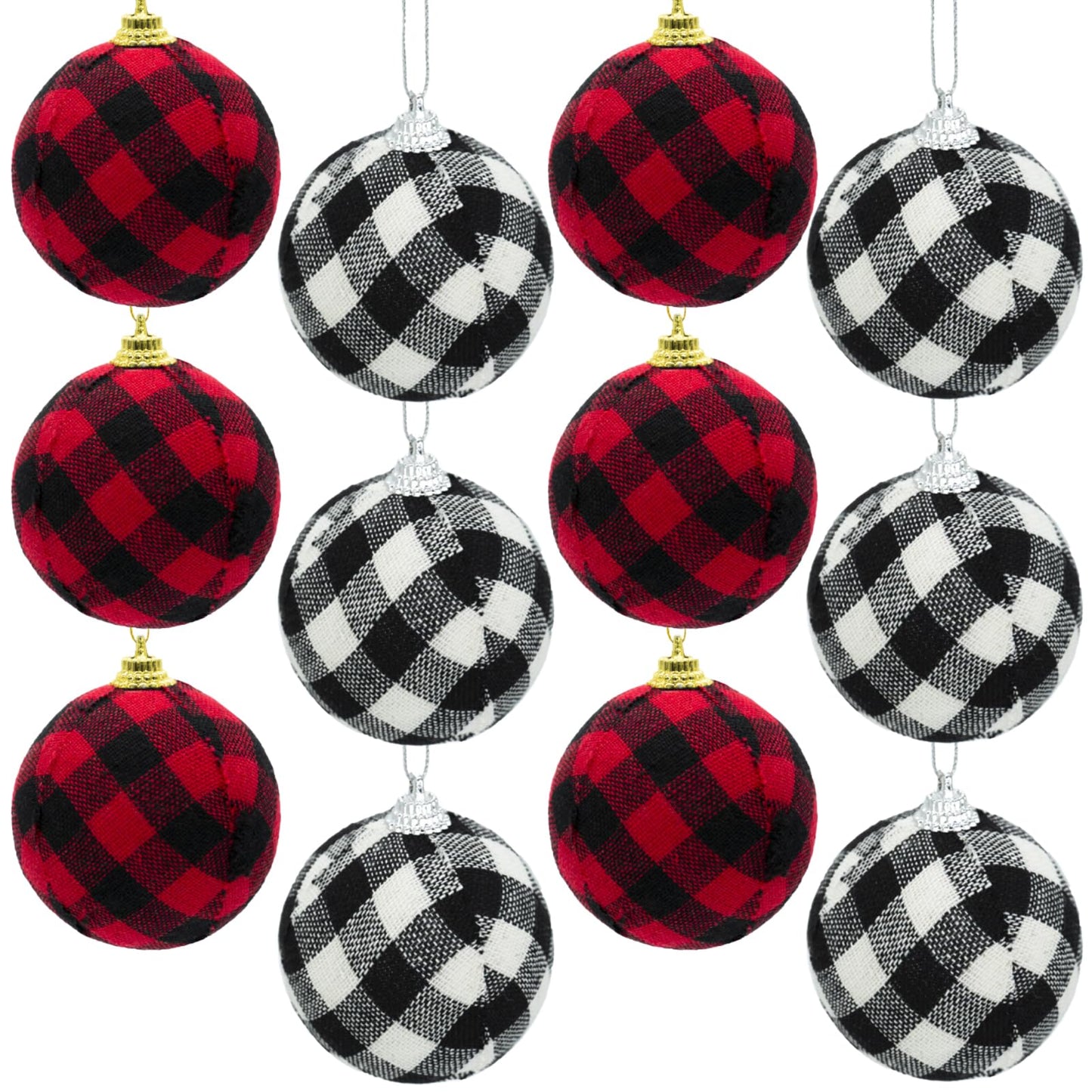 12pcs Christmas Ball Buffalo Plaid 2.4"/60mm Decorative Tree Hanging Ornaments for Party Holiday Decoration