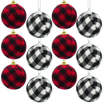 12pcs Christmas Ball Buffalo Plaid 2.4"/60mm Decorative Tree Hanging Ornaments for Party Holiday Decoration