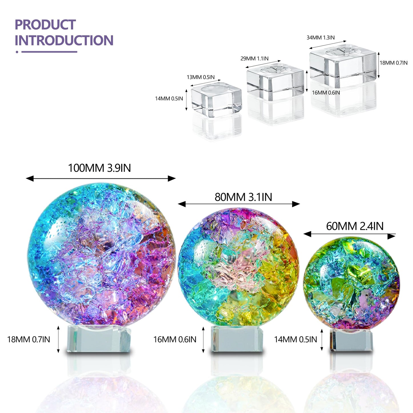 Crystal Ball Set of 3 Colorful Glass Decorative Spheres with Stands