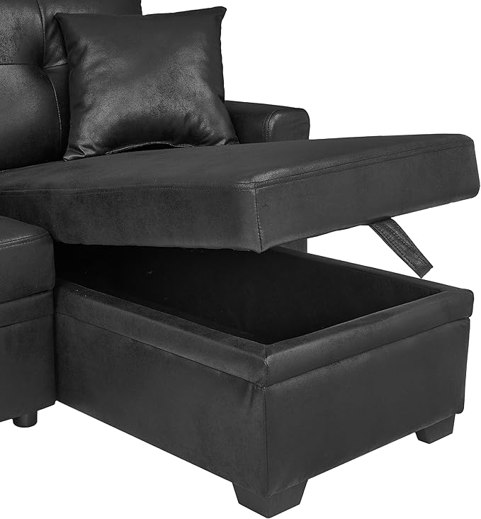 Eafurn Faux Leather Tufted Convertible Sleeper Sectional Sofa Bed, 3 Seater L