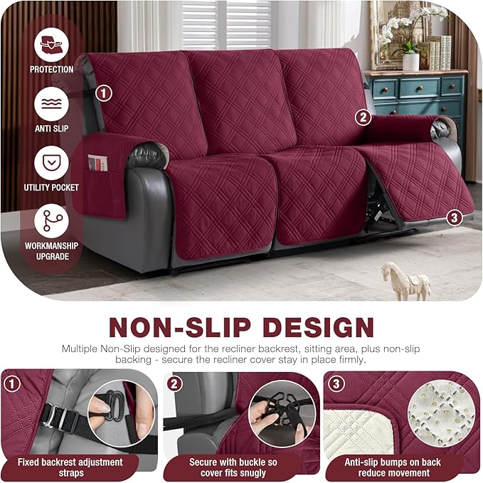 TAOCOCO 100% Waterproof Recliner Sofa Covers 3 Seater, Split Couch Covers