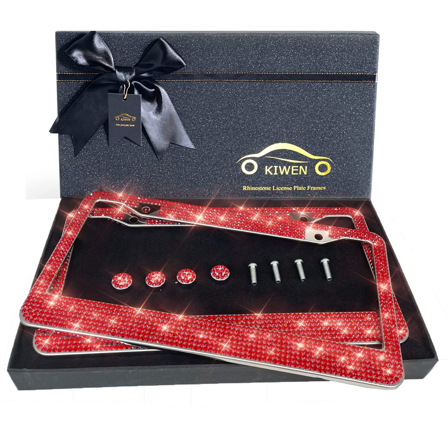 Bling License Plate Frames with High End Ribbon Gift Box,2 Pack Rhinestone License Plate Frame,Handcrafted Crystal Premium Stainless Steel Bling License Plate Frame for Women,Party,Birthday,Xmas Gift