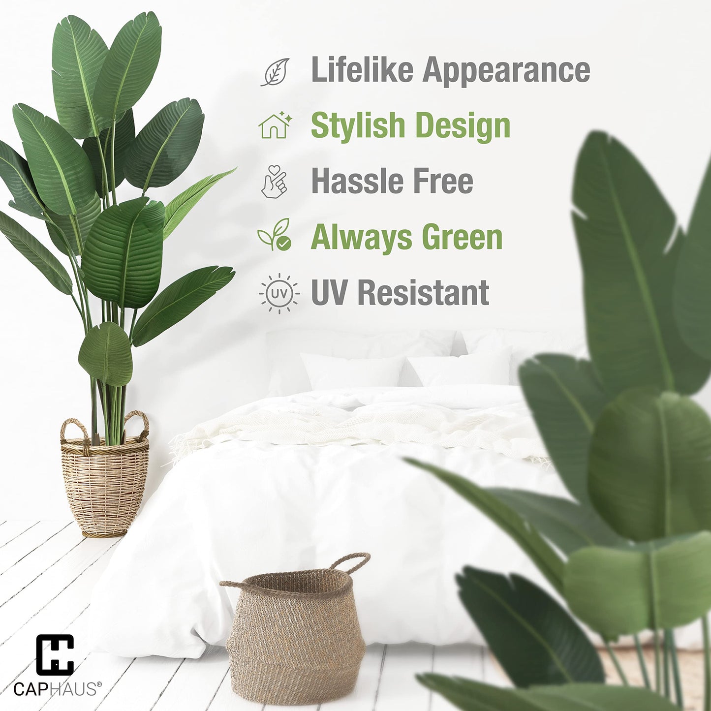 CAPHAUS 4FT Artificial Bird of Paradise Plant, UV Resistant Fake Potted Plant with Dried Moss for Indoor Outdoor Use, Perfect for Tabletop, Corner, Apartment, Home Office Decor, No Maintenance