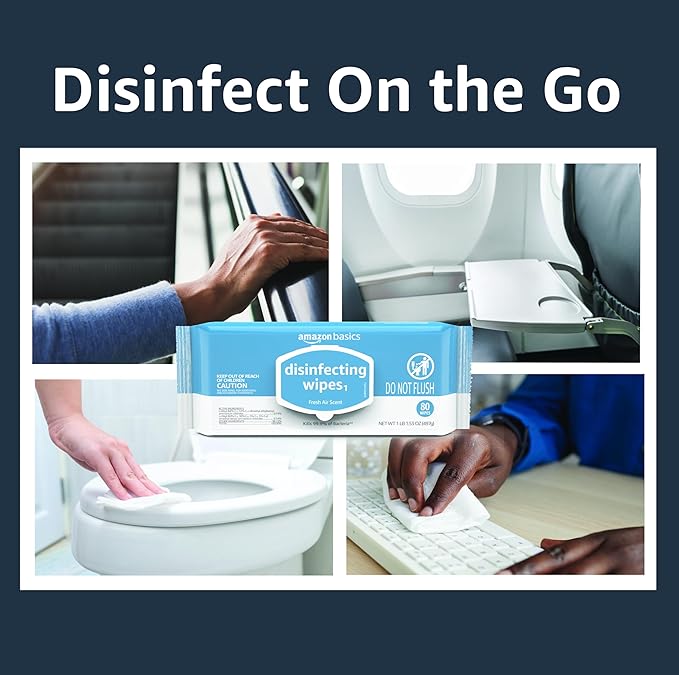 Amazon Basics Disinfecting Wipes, Lemon & Fresh Air Scent,