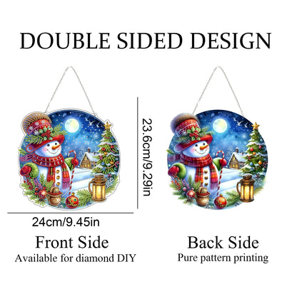 DIY Acrylic Diamond Art Painting Wreath Kits Special Shaped Rhinestone 5D Diamond Art Window Pendants Home Garden Wall Hanging Kits Hanging Ornament (Christmas Snowman-2)