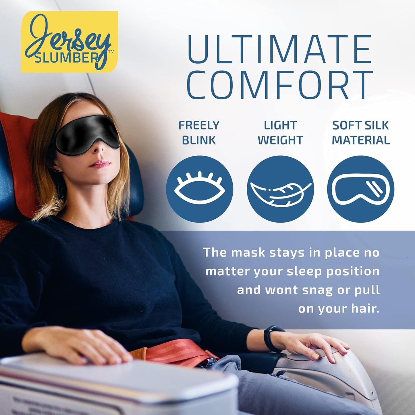 100% Silk Sleep Mask for A Full Night's Sleep | Comfortable & Super Soft Eye Mask with Adjustable Strap | Works with Every Nap Position | Best Sleeping Aid/Blindfold/Gift, Blocks Light Jersey Slumber