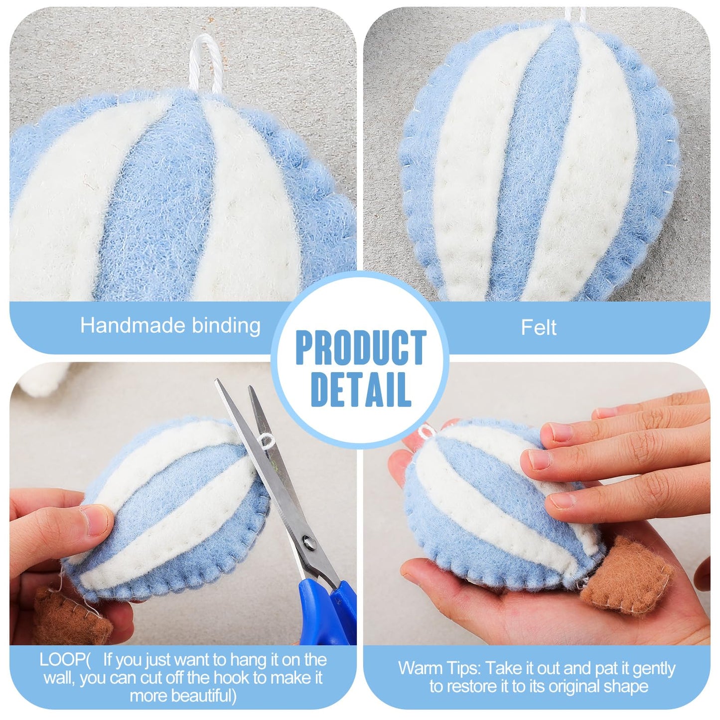 Poen 10 Pcs Star Hot Air Balloon and Cloud Nursery Decor Western Wall Decor for Bedroom Mini Felt Clouds Stars Hot Air Balloon Nursery Felt Wall for Kids Baby Bedroom(Blue)