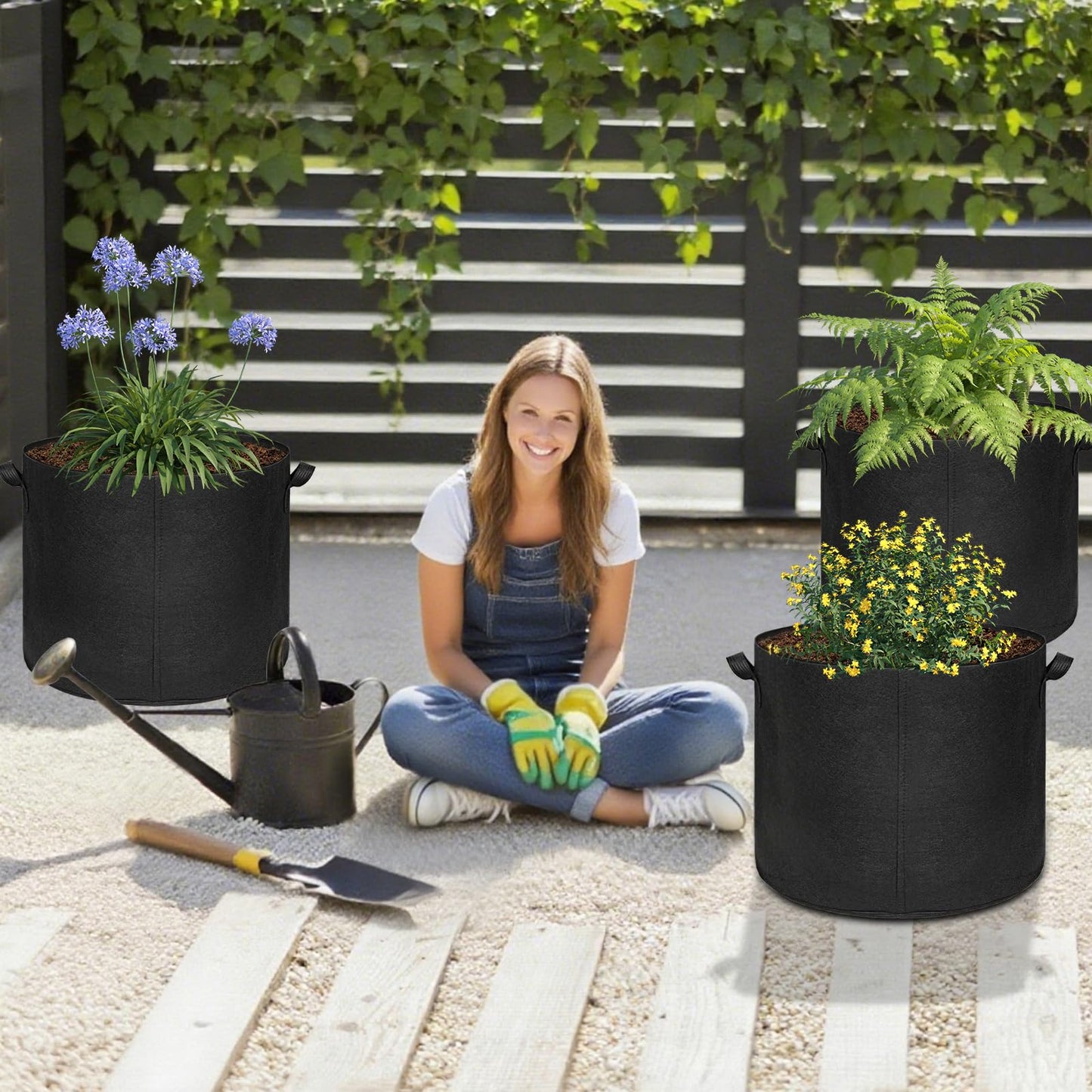Hemikaki 5-Pack 20 Gallon Grow Bags, Large Nonwoven Fabric Pots with Handles for Planting Fruits, Vegetables, Flowers Indoor Outdoor