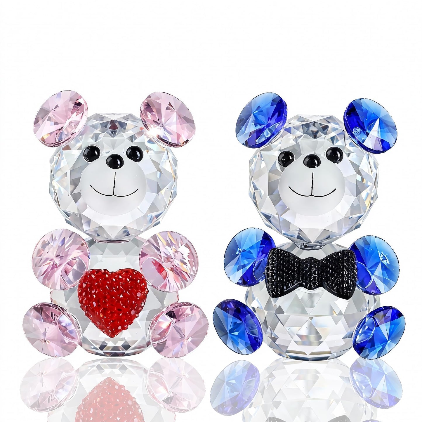 HDCRYSTALGIFTS 2pcs Crystal Bear Figurine Collectibles Gift for Mom Women 2.4inch Art Glass Teddy Bear Animals Paperweight Statue Anniversary Birthday Home Tabletop Wedding Party Decor