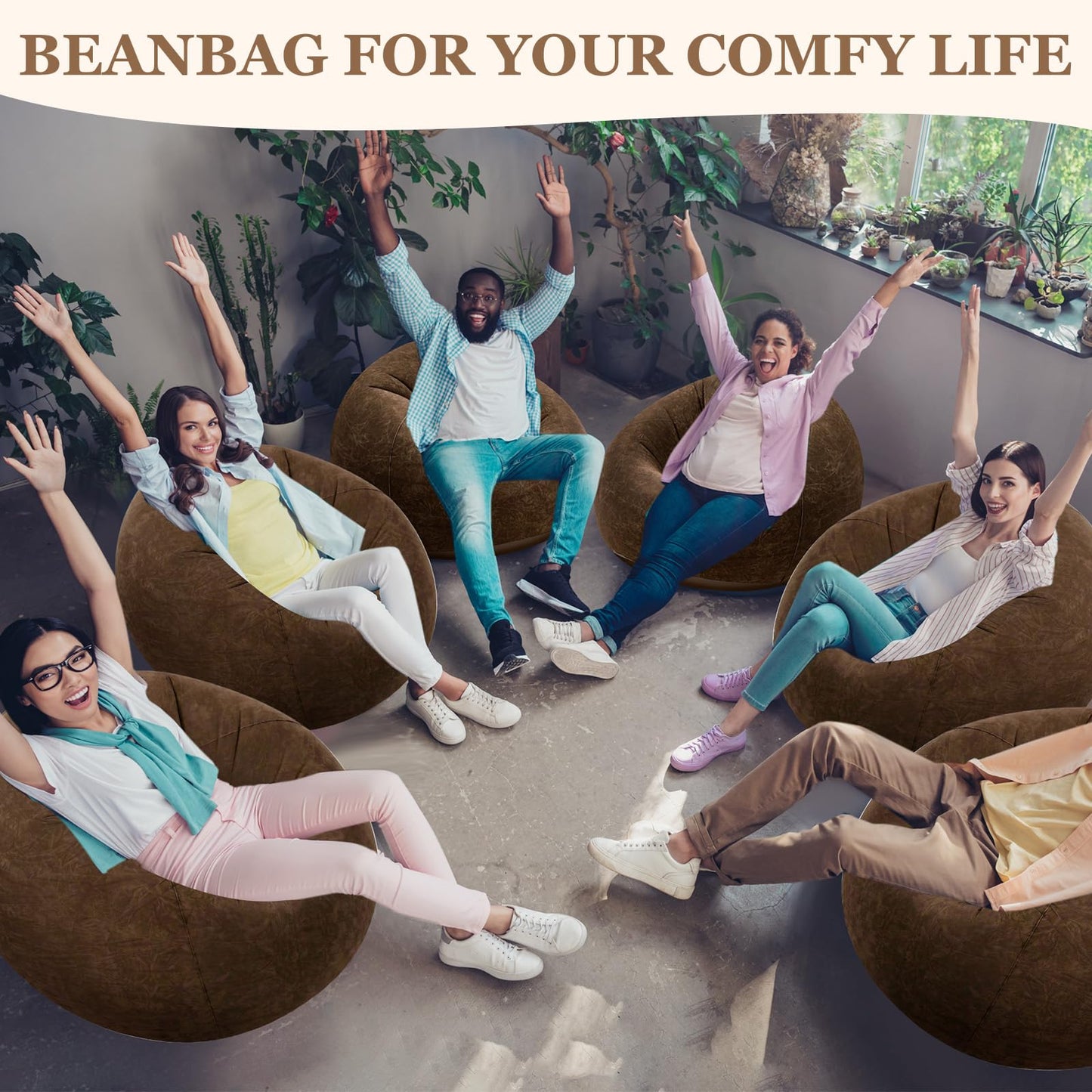 Realspring Inflatable Bean Bag Chairs Outdoor Blow up Camping Chairs Inflatable Lazy Sofa Folding Portable Bean Bag Loungers Couch(Dark Coffee,6 Pcs)
