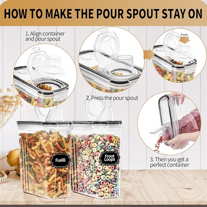 PRAKI Cereal Containers Storage Set, Measuring Cup & Marker