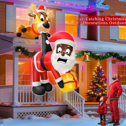 6 Ft Christmas Inflatable Reindeer & Climbing Black Santa Claus, Funny Hanging Outdoor Decoration with Built-in LED Light, Christmas Blow Up Yard Decor for Beam Roof Tree Indoor Home Party Lawn Decor