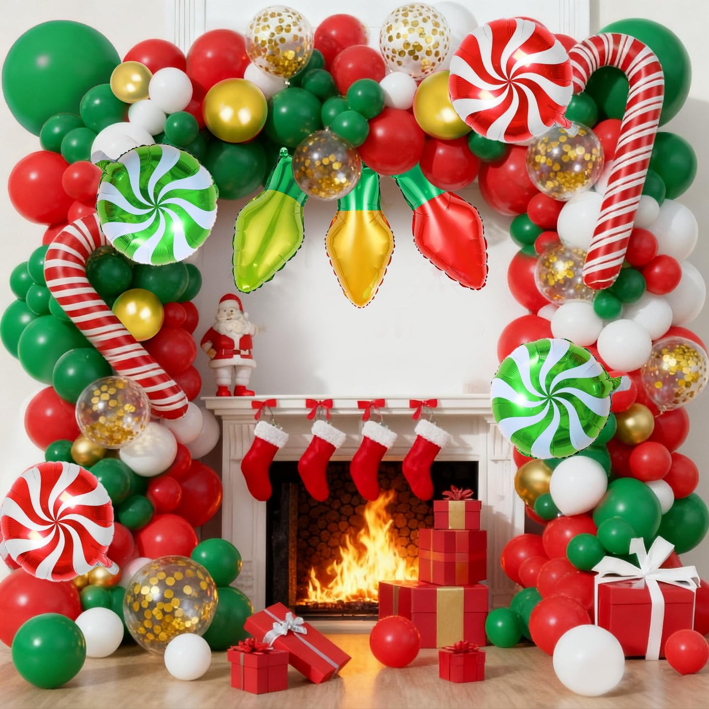 Christmas Balloons Arch Kit Decorations Different Sizes 18/12/10/5 Inch Party Balloon Kit Chrome Round Helium Matte Red Green Balloons for Christmas Party Decoration