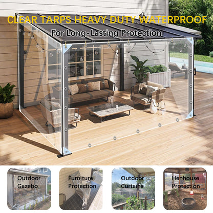 LC&QS Clear Tarps Heavy Duty PVC, Transparent Tarp Durable Waterproof Dustproof Windproof, Tarpaulin with Grommets & Ropes for Greenhouse, Patio, Garden, Pavilion, Chicken, Porch, Outdoor (10' x 12')