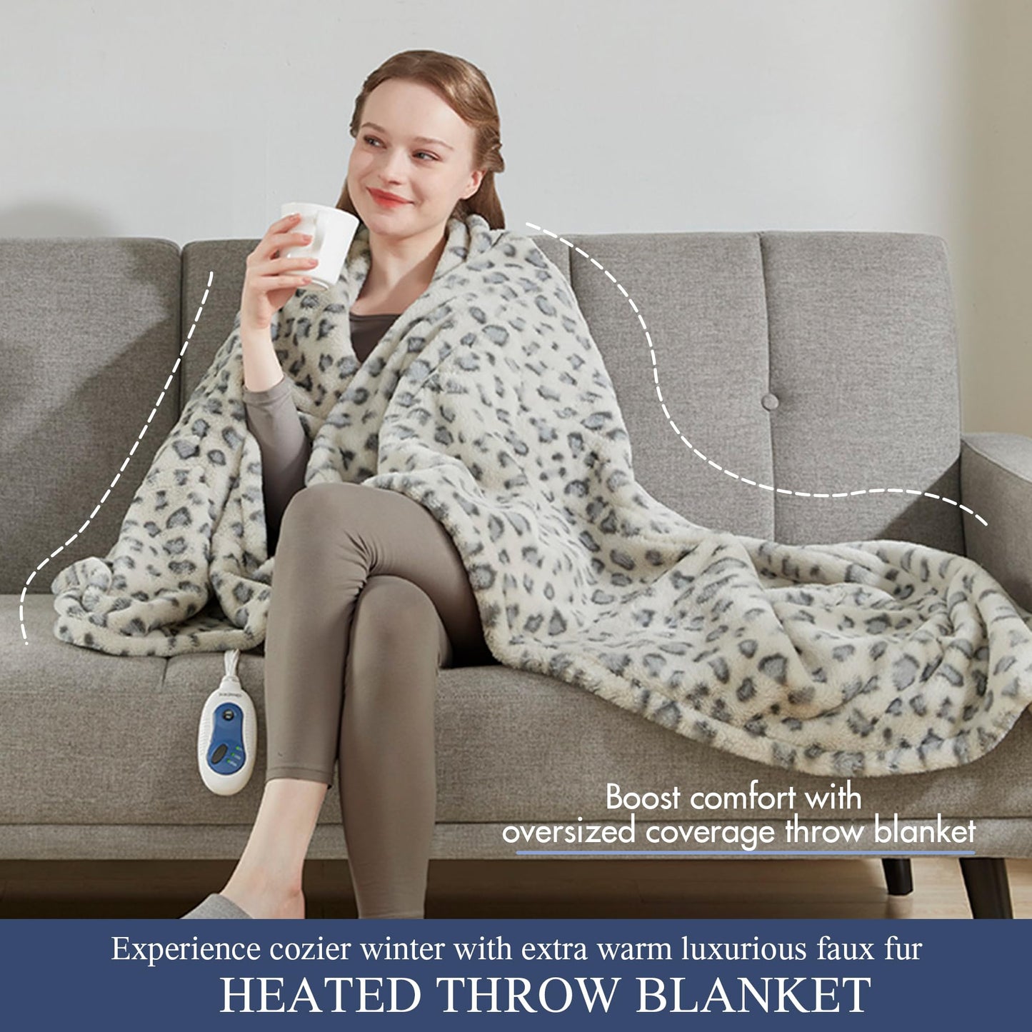Beautyrest Zuri Reversible Faux Fur to Mink Electric Blanket, Auto Shut Off, Virtually Zero EMF, Multi Heat Setting, UL Certified, Machine Washable, Natural Marble Throw 50x70