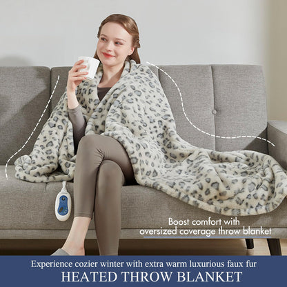 Beautyrest Zuri Reversible Faux Fur to Mink Electric Blanket, Auto Shut Off, Virtually Zero EMF, Multi Heat Setting, UL Certified, Machine Washable, Natural Marble Throw 50x70