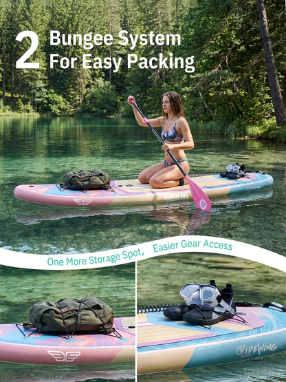 Niphean (Extra Large) Inflatable Paddle Board, SUP for 2+1 People/Family 500lbs Capacity Stand Up Paddle Board with SUP Accessories, StabilTrac Fin Non-Slip Paddleboard for Adults-Cheery