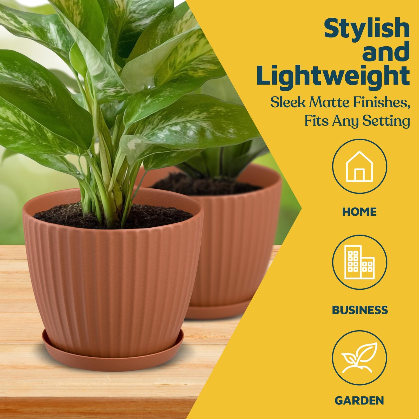 Terracotta 6-Inch Plant Pots with Drainage & Saucers 18 Pack, Indoor & Outdoor Planters for Houseplants, Herbs, and Flowers, Durable & Weatherproof Material, Stackable, Lightweight, Minimalist Design