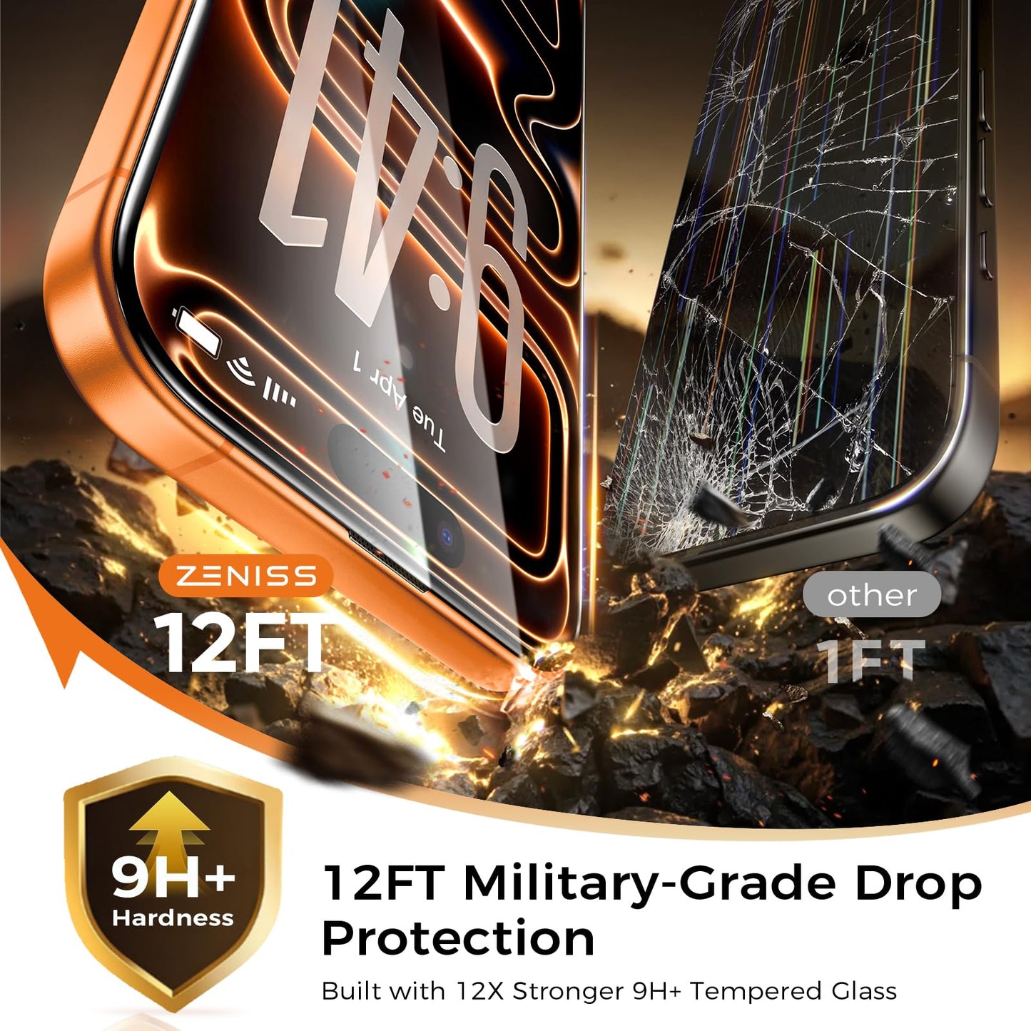 NeverBreak 9H+ Hardness for iPhone 17 Pro Max Screen Protector 12FT Military Grade Protection (Scratch, Shatter, Drop Resistance) Tempered Glass Full Edge Coverage 6.9", 2 Pack with De-Bubble Card