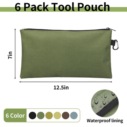 COIDEA Tool Bag Zipper Pouch, Premium Tool Pouch, Utility Multipurpose Storage Organizer Tool Pouches with Carabiner Metal Zipper for Tools (6 Pack, Tan, Navy Green, Black, Light Brown, Grey, Mocha)