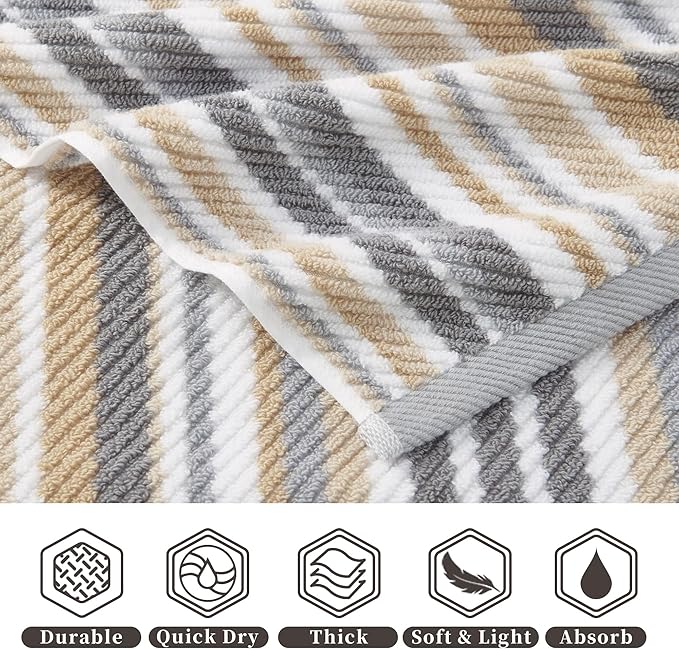 Beige Striped Hand Towels, Bathroom Hand Towels Set of 4, Soft Towel Set