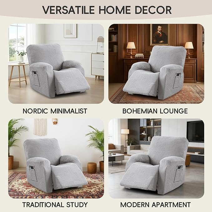 Recliner Chair Covers, 4-Piece Stretch Geometric Strokes Jacquard Reclining