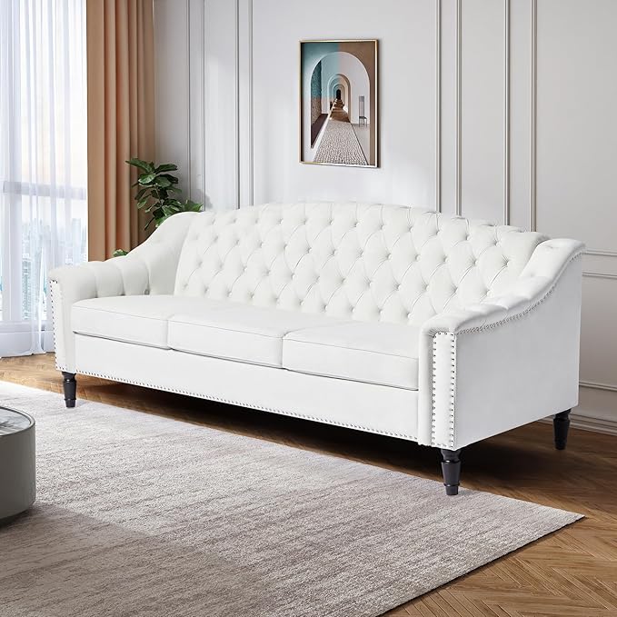 LEVNARY Mid-Century Modern Velvet Sofa, Chesterfield Couch Sleeper Settee