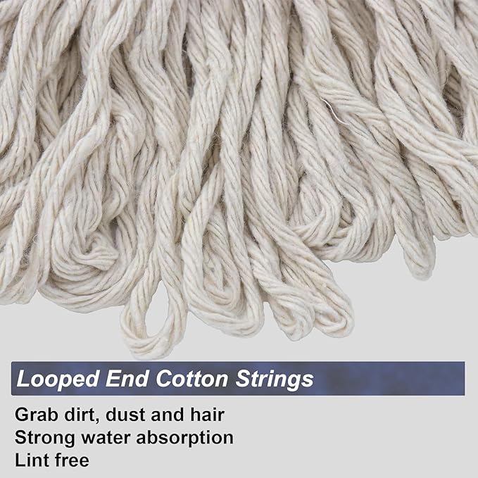 Cotton Cloth Mop, 4 Section Stainless Steel Pole + Two Cotton String Mop Heads