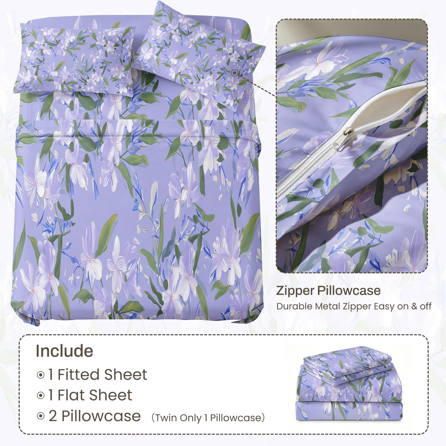 Purple Floral Queen Bedding Set Romantic Flower Sheet Sets