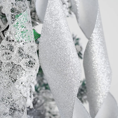 MEEDEE Silver Christmas Tree Topper Silver Glitter Christmas Bows 12" Wide Snowflake Ribbon Bow Silver Christmas Bows Silver Tree Topper Silver Bows for Christmas Tree (1 Pack)