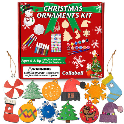 Collabell Christmas Wooden Painting Craft Kit, Paint Your Own Xmas Ornaments, Unfinished Wood Slices Christmas Crafts for Kids Adults, Art and Craft Supplies for Christmas Tree Hanging Decorations